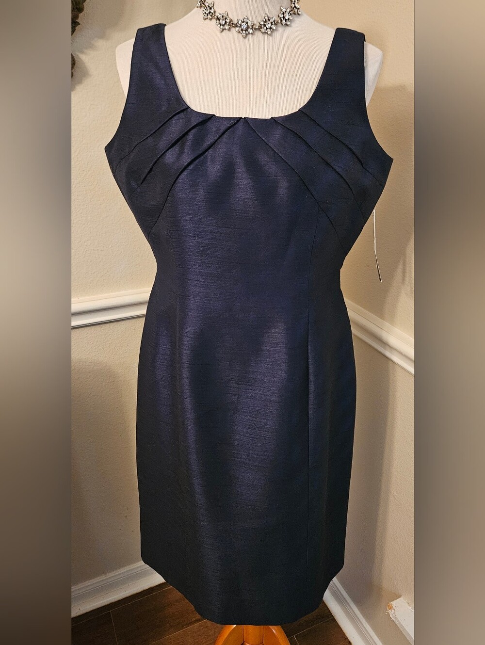 Preston & York Navy Sculpted Pleat Midi Dress